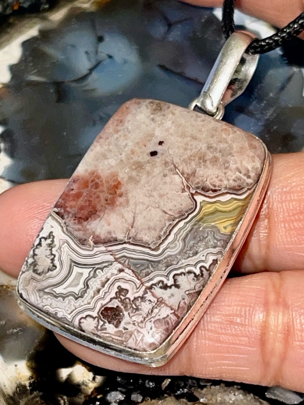 Copper Wire-wrapped Crazy Lace Agate Pendant 2 1/4”
